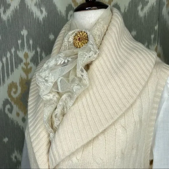 Ralph Lauren Ivory Cashmere Cable Shawl Collar Cardigan Vest - Picture 3 of 16